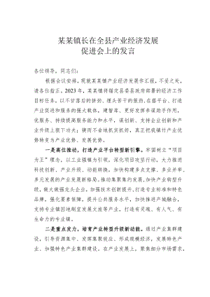 某某镇长在全县产业经济发展促进会上的发言.docx
