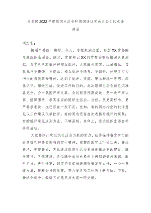 在支部2022年度组织生活会和组织评议党员大会上的点评讲话.docx