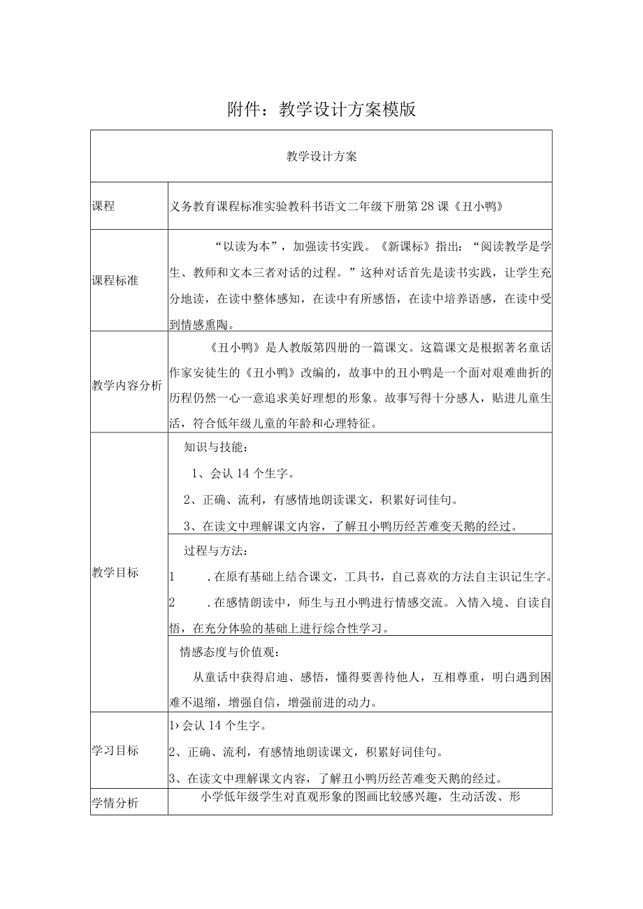 丑小鸭 教学设计.docx_第1页