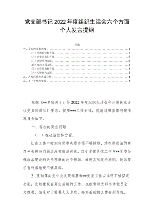 党支部书记2022年度组织生活会六个方面个人发言提纲.docx
