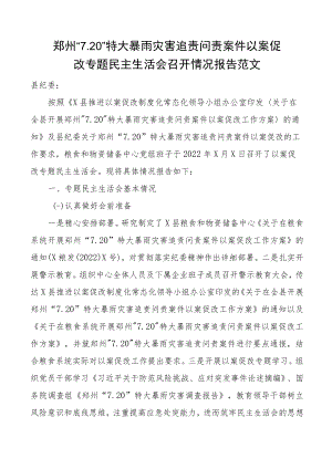 某地7.20特大暴雨灾害追责问责案件以案促改专题民主生活会召开情况报告范文含存在问题和整改措施工作汇报总结.docx