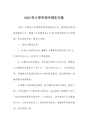 2023年小学升初中招生方案.docx