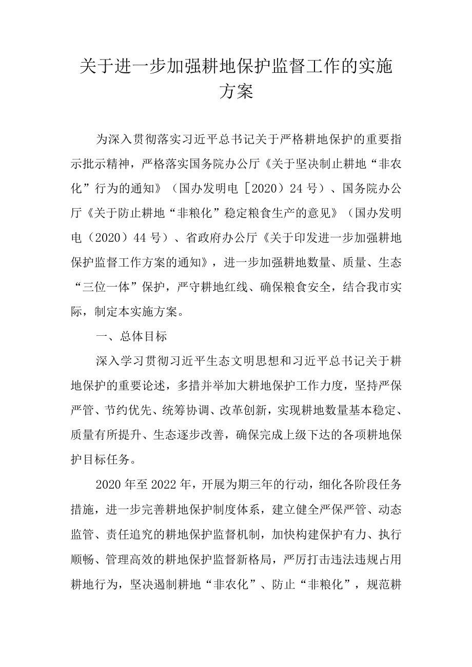 关于进一步加强耕地保护监督工作的实施方案.docx_第1页