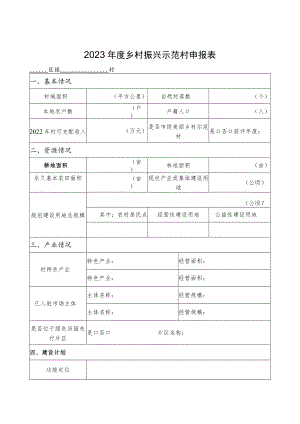 2023年度乡村振兴示范村申报表、建设方案框架内容.docx