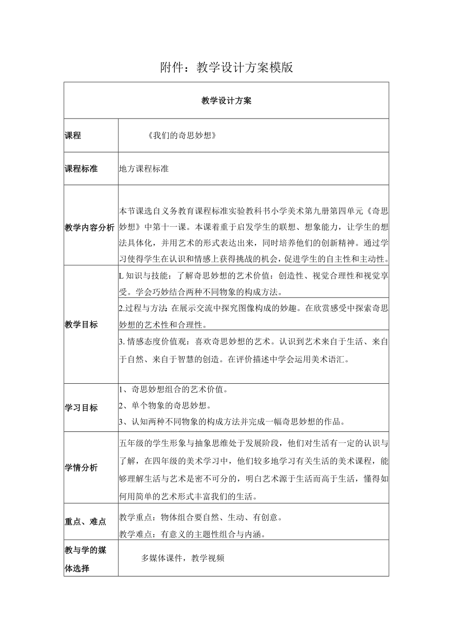 我们的奇思妙想 教学设计.docx_第1页