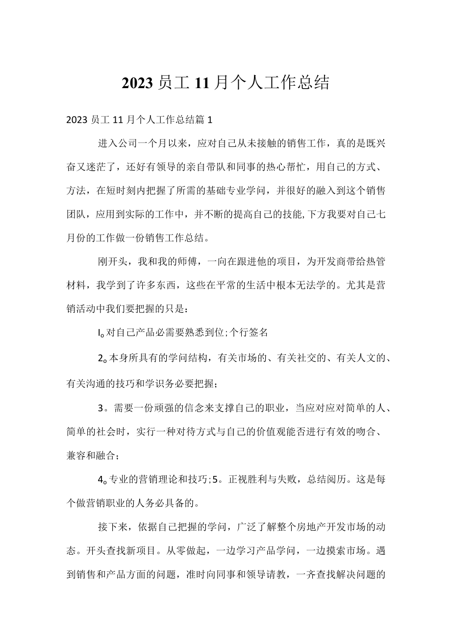 2023员工11月个人工作总结.docx_第1页