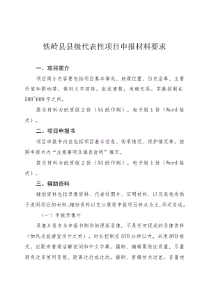 铁岭县县级代表性项目申报材料要求.docx