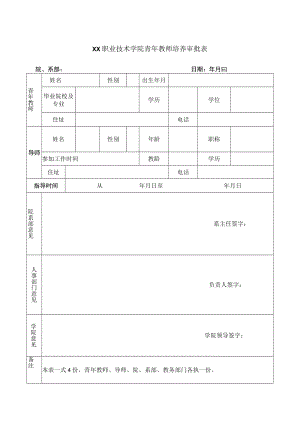 XX职业技术学院青年教师培养审批表.docx