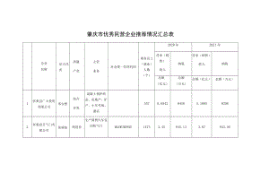 肇庆市优秀民营企业推荐情况汇总021年.docx