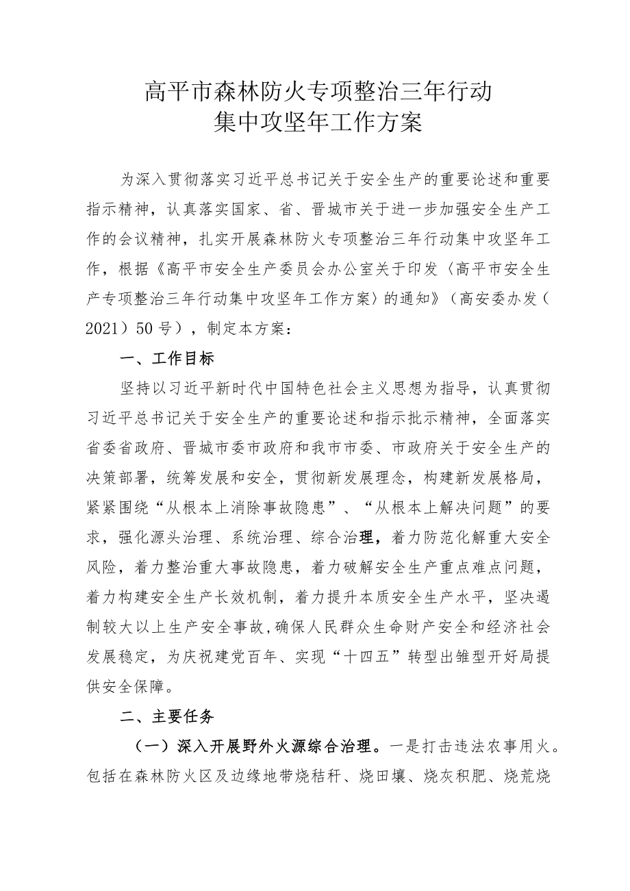 高平市森林防火专项整治三年行动集中攻坚年工作方案.docx_第1页