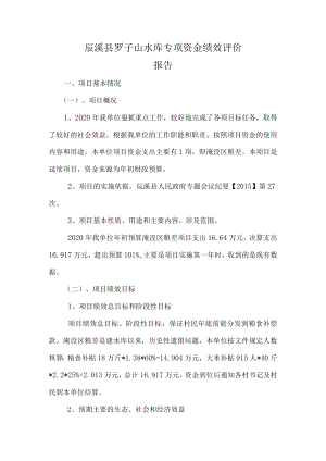 辰溪县罗子山水库专项资金绩效评价报告.docx