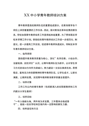 XX中小学青年教师培训方案.docx