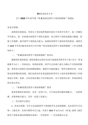 XX职业技术大学关于202X学年度开展“第X批基层团学干部挂职锻炼”的通知.docx