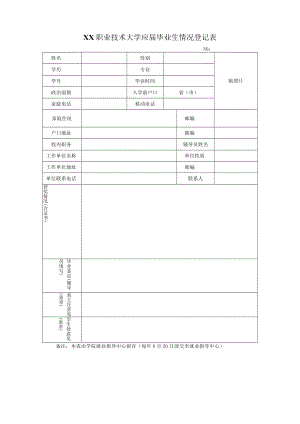 XX职业技术大学应届毕业生情况登记表.docx