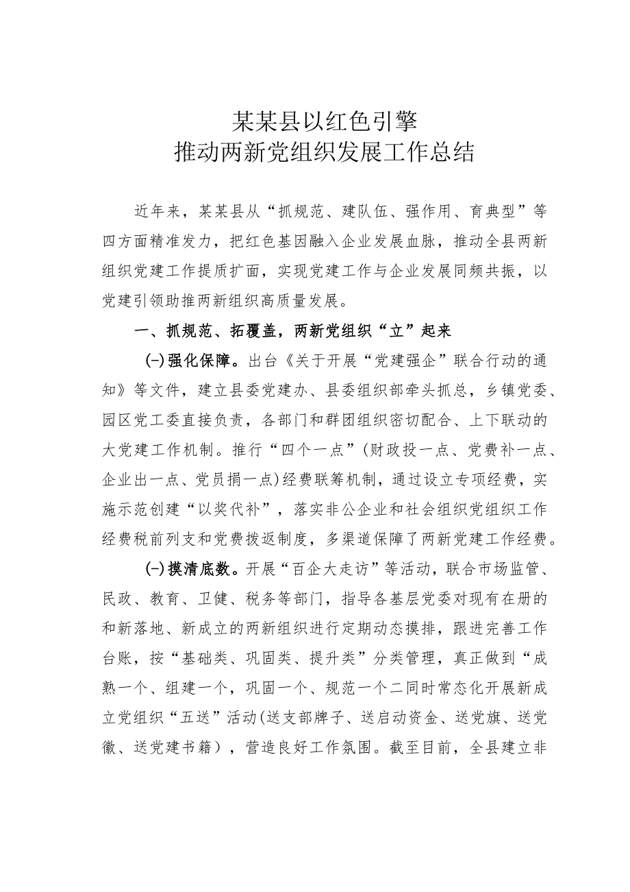 某某县以红色引擎推动两新党组织发展工作总结.docx_第1页