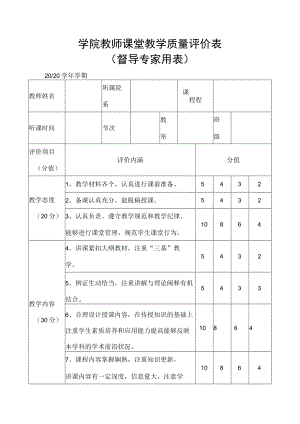 学院教师课堂教学质量评价表.docx