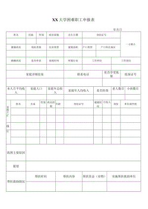 XX大学困难职工申报表.docx