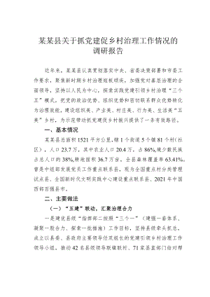 某某县关于抓党建促乡村治理工作情况的调研报告.docx