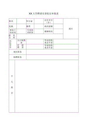 XX大学聘请名誉院长审批表.docx