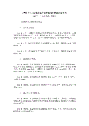 2022年12月地方政府债券发行和债务余额情况.docx