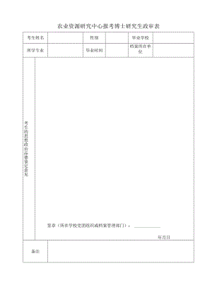 农业资源研究中心报考博士研究生政审表.docx