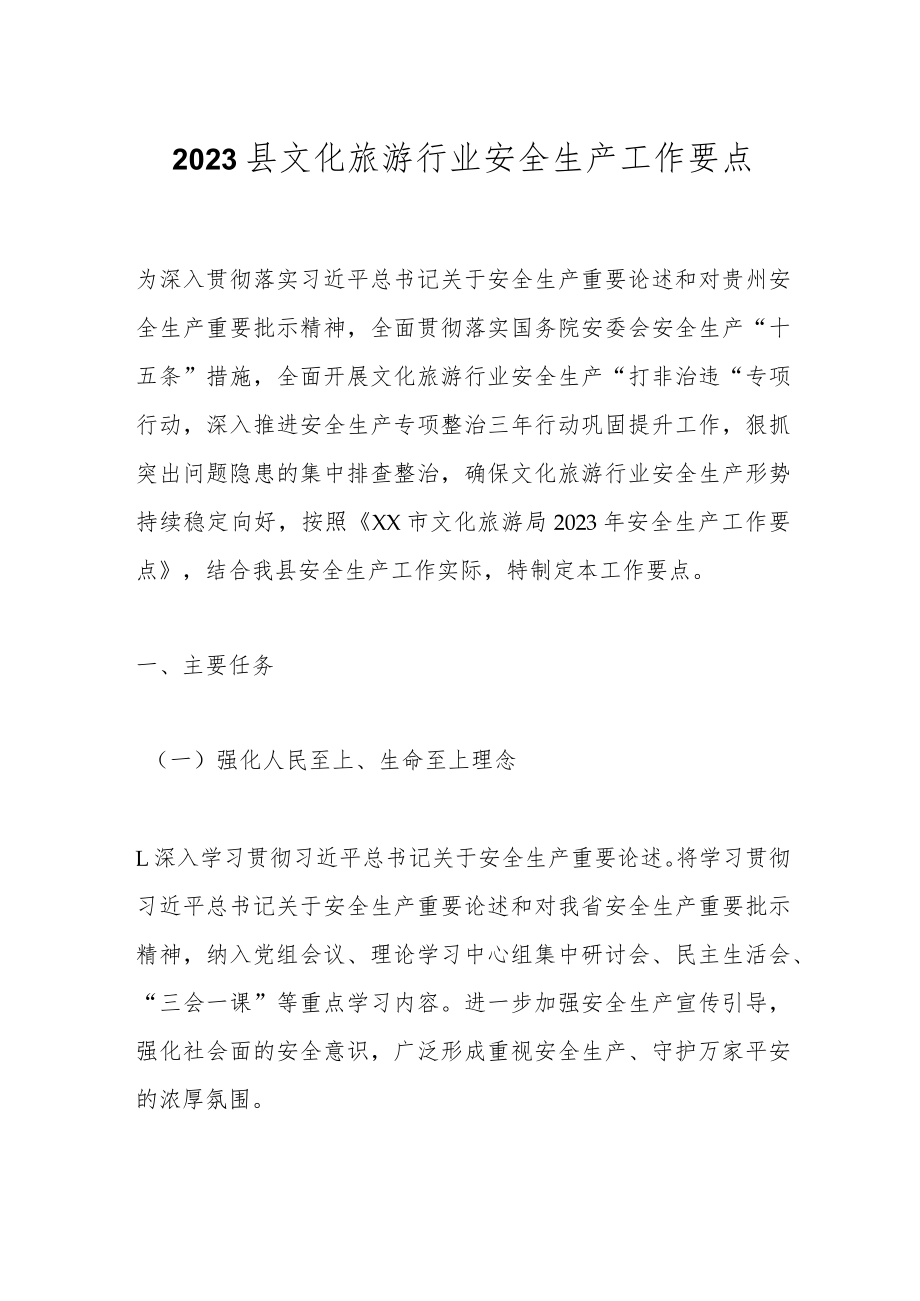 2023县文化旅游行业安全生产工作要点.docx_第1页