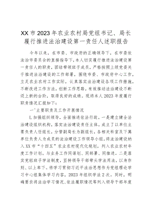 XX市2023年农业农村局党组书记、局长履行推进法治建设第一责任人述职报告.docx
