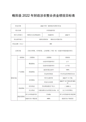 略阳县2022年财政涉农整合资金绩效目标表.docx
