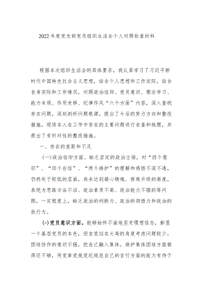 2022年度党支部党员组织生活会个人对照检查材料.docx