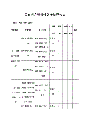国有资产管理绩效考核评价表.docx