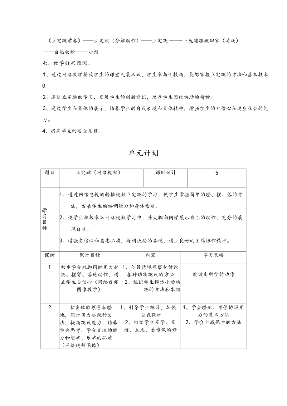 水平一（小学一年级）学习立定跳 教学设计.docx_第2页