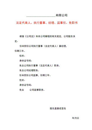 一人公司设执行董事任免书.docx