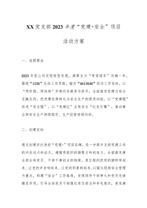 XX党支部2023年度“党建＋安全”项目活动方案.docx