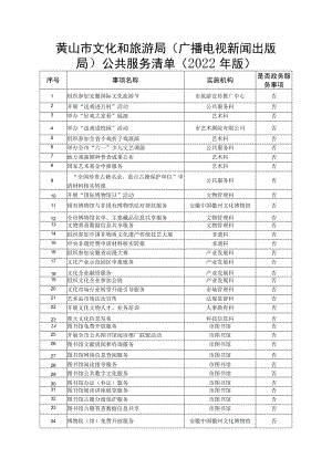 黄山市文化和旅游局广播电视新闻出版局公共服务清单2022年版.docx
