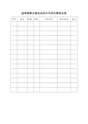 遥观镇第五届运动会乒乓球比赛报名表.docx