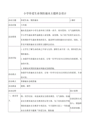 小学珍爱生命预防溺水主题班会设计.docx