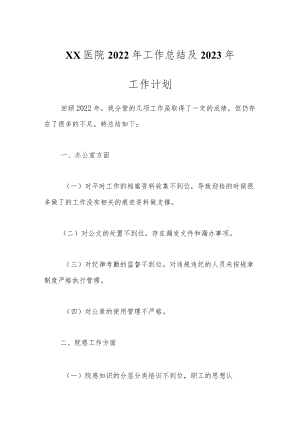 XX医院2022年工作总结及2023年工作计划.docx