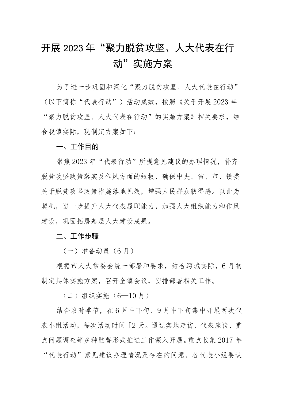 开展2023年“聚力脱贫攻坚、人大代表在行动”实施方案.docx_第1页
