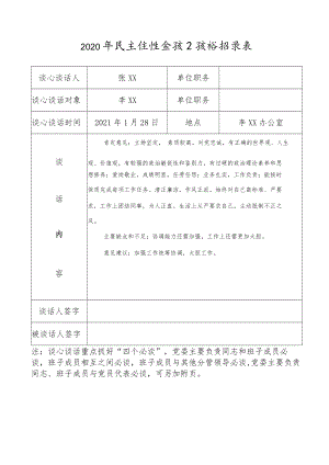 2021年民主生活会谈心谈话记录表（示例）.docx