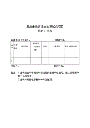 重庆市教育综合改革试点项目信息汇总表.docx