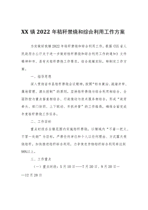 XX镇2022年秸秆禁烧和综合利用工作方案.docx