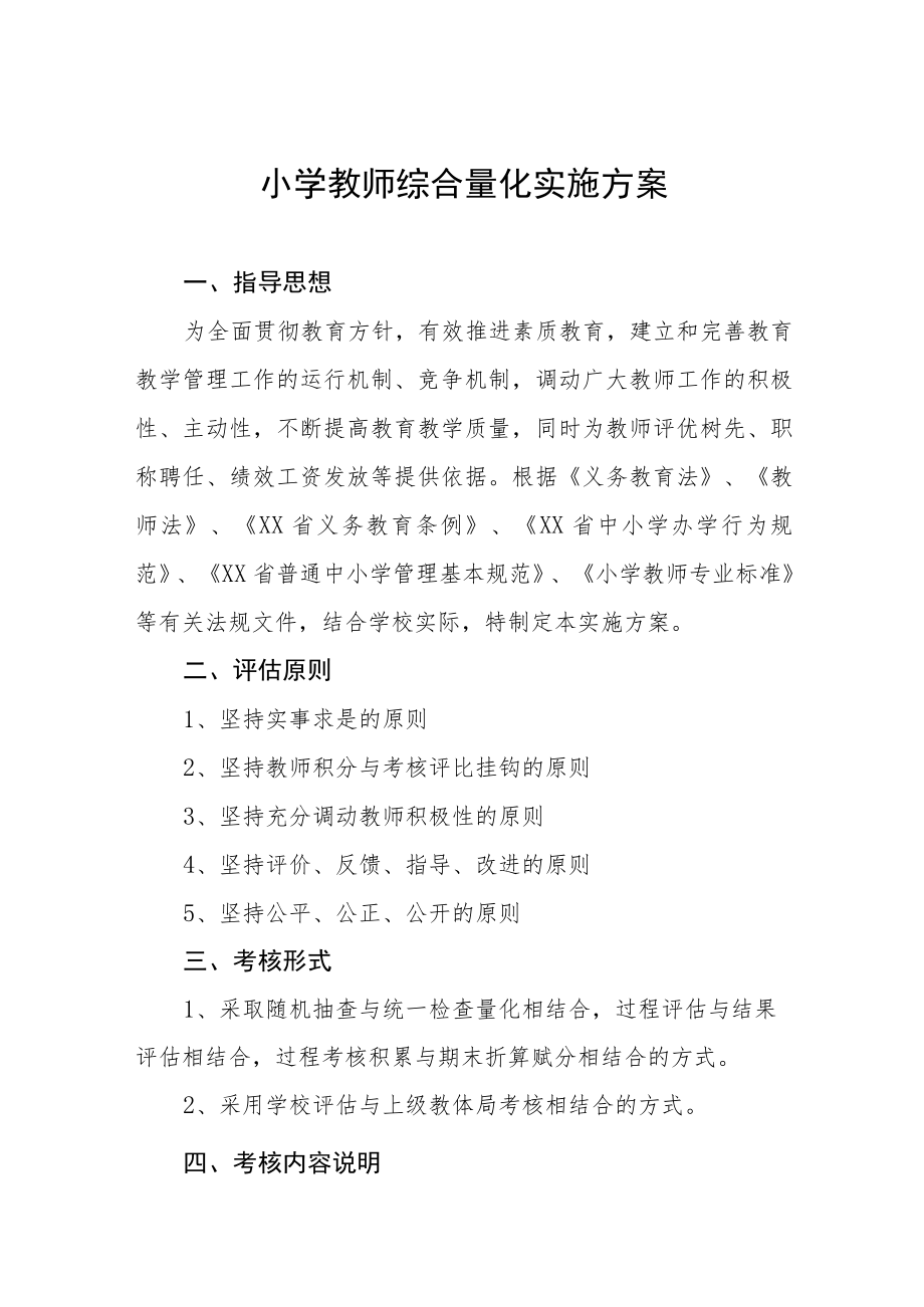 小学教师综合量化实施方案.docx_第1页