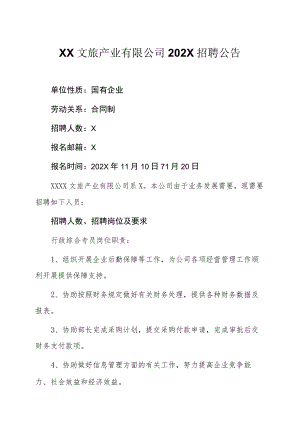 XX文旅产业有限公司202X招聘公告.docx