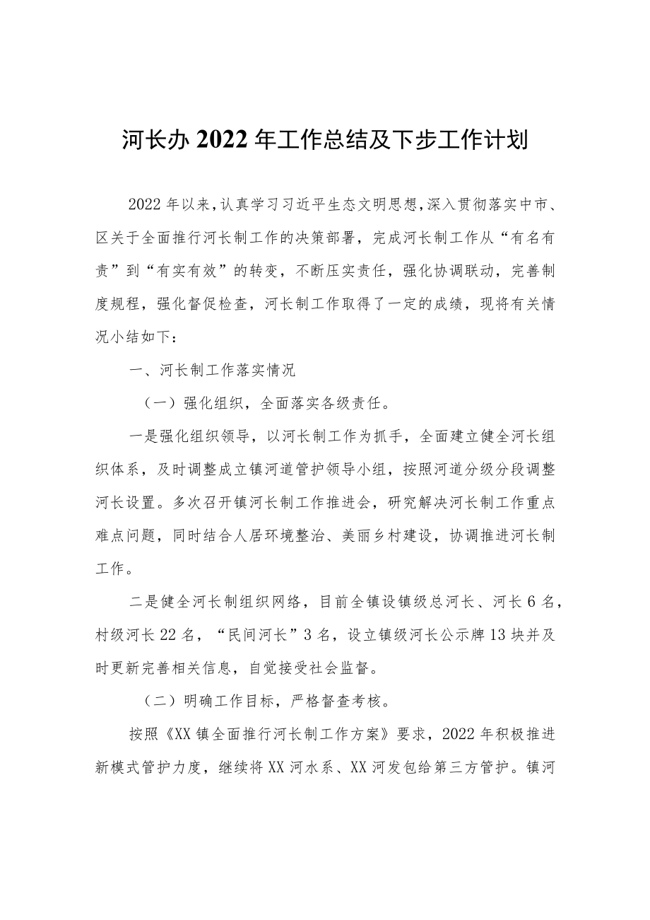 河长办2022年工作总结及下步工作计划.docx_第1页