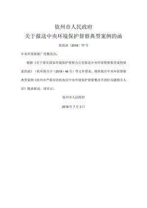 关于报送中央环境保护督察典型案例的函.docx