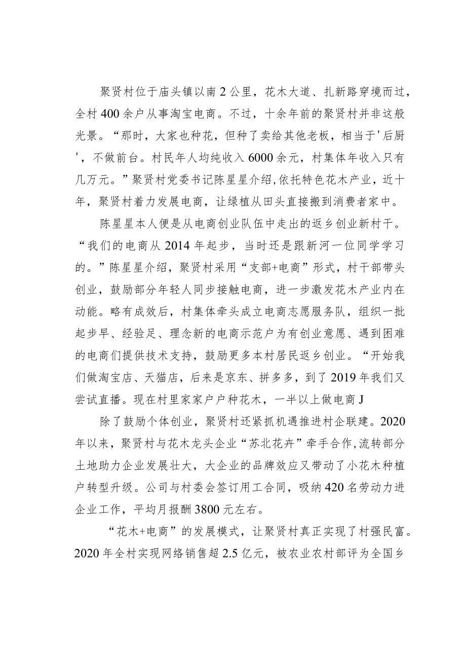 某某县庙头镇聚贤村花木+电商铺就富民路经验交流材料.docx_第3页