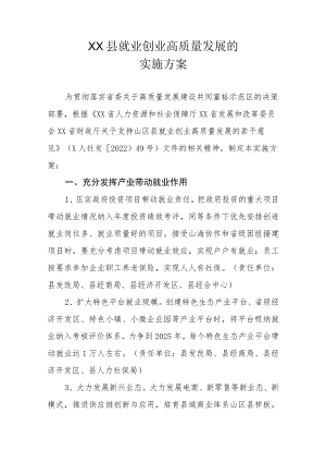 XX县就业创业高质量发展的实施方案.docx