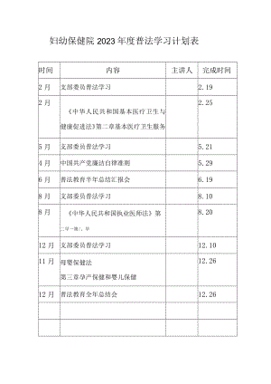 妇幼保健院2023年度普法学习计划表.docx