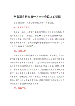 常务副县长在第一次全体会议上的讲话.docx