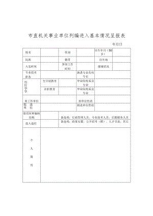 市直机关事业单位列编进入基本情况呈报表.docx